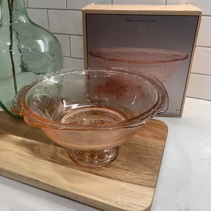 Vintage Janette Glass Pink Madrid Footed Pedestal Bowl NEW in Box