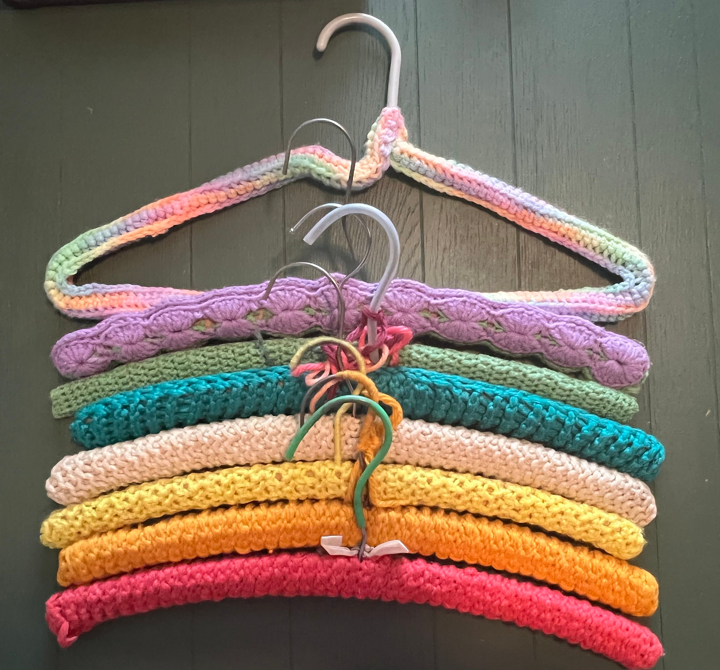 Vintage Boho Hand Crocheted Upcycled Clothes Hangers Yarn Granny