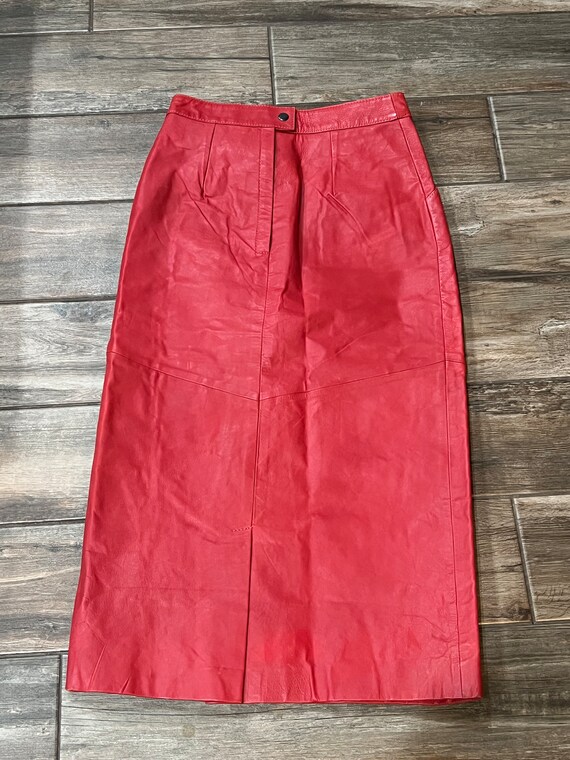 Yvette Bugatti Vintage 80s Red Leather Skirt Size 