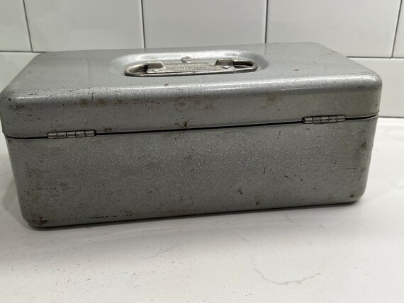 Buy Vintage Lit-ning Metal Cash Box Fishing Tackle Box Silver