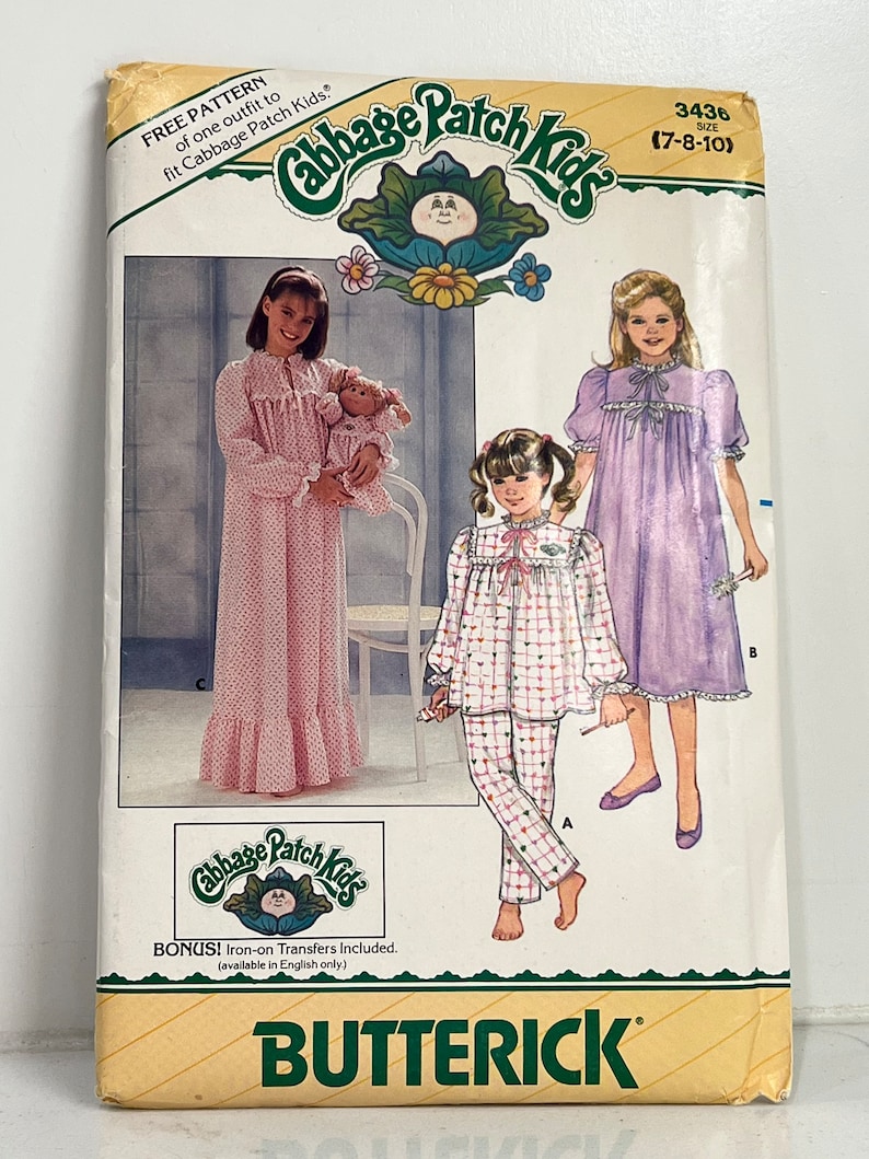 1985 Cabbage Patch Kids Original Sewing Pattern Children’s Nightgown ...