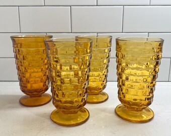 Vintage Amber Whitehall by Colony Fostoria Stacked Cube 1960s Iced Tea Water Glass Set of 4