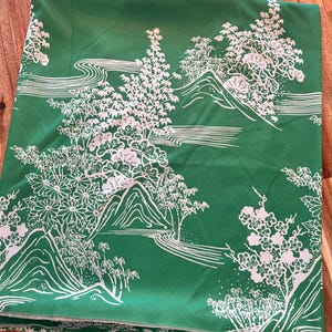 Green Vintage Chinoiserie Floral Fabric Upholstery 56x68”