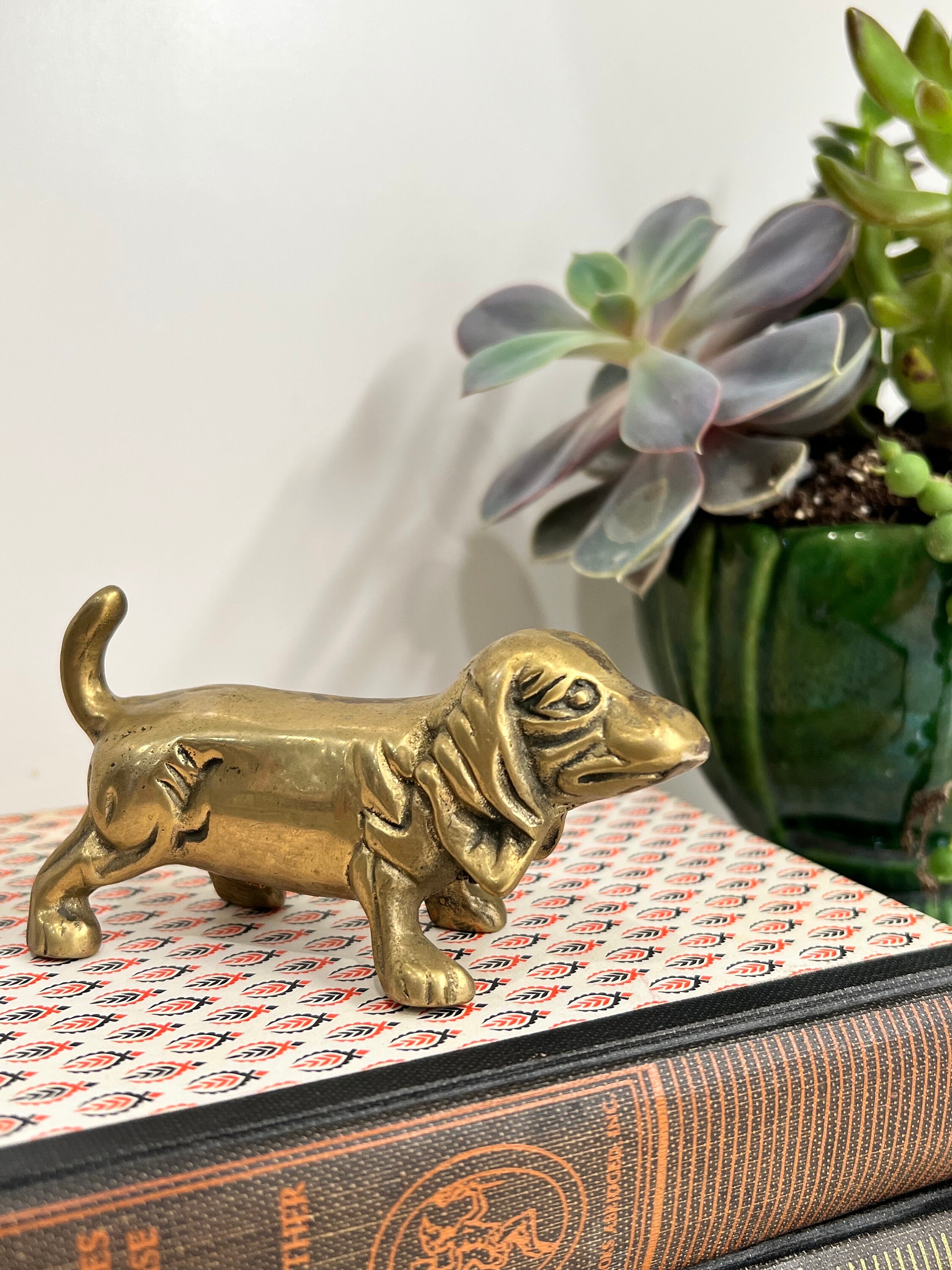 Vintage Solid Brass Dachund Weiner Dog Figurine Display Home Decor