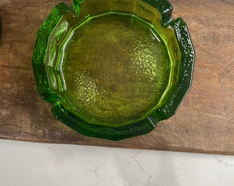 Vintage Blenko 6" Pebbled Glass Ashtray Green 1970  Optic