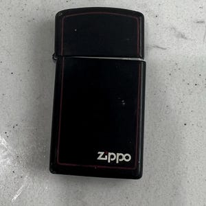Vintage Black 1997 Zippo Flip Top Butane Lighter with Red Stripe Collectible-Tobacciana