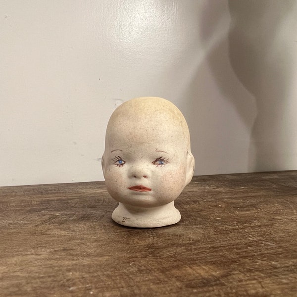 Antique German Bisque Baby Doll Head Blue Eyes Ceramic