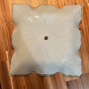 Vintage Square Frosted Elegant Tulip Etched Ceiling Mount Domed Mid Century Light Shade