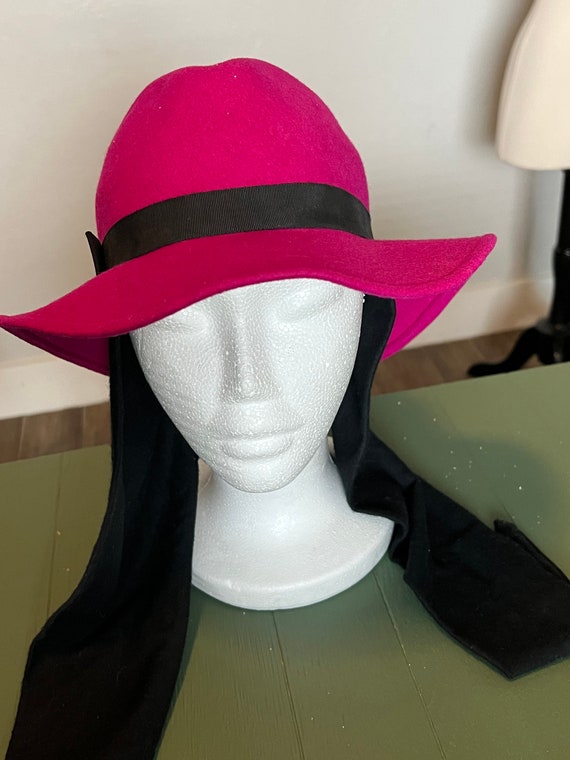 Pink and Black 1980s Lancaster Wool Vintage Hat w… - image 1