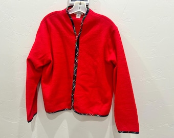 Vintage Pendleton Ladies XL red Virgin Wool Sweater Plaid Trim Jacket Hong Kong