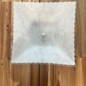 Vintage Square Frosted Elegant Etched Ceiling Mount Domed Mid Century Light Shade