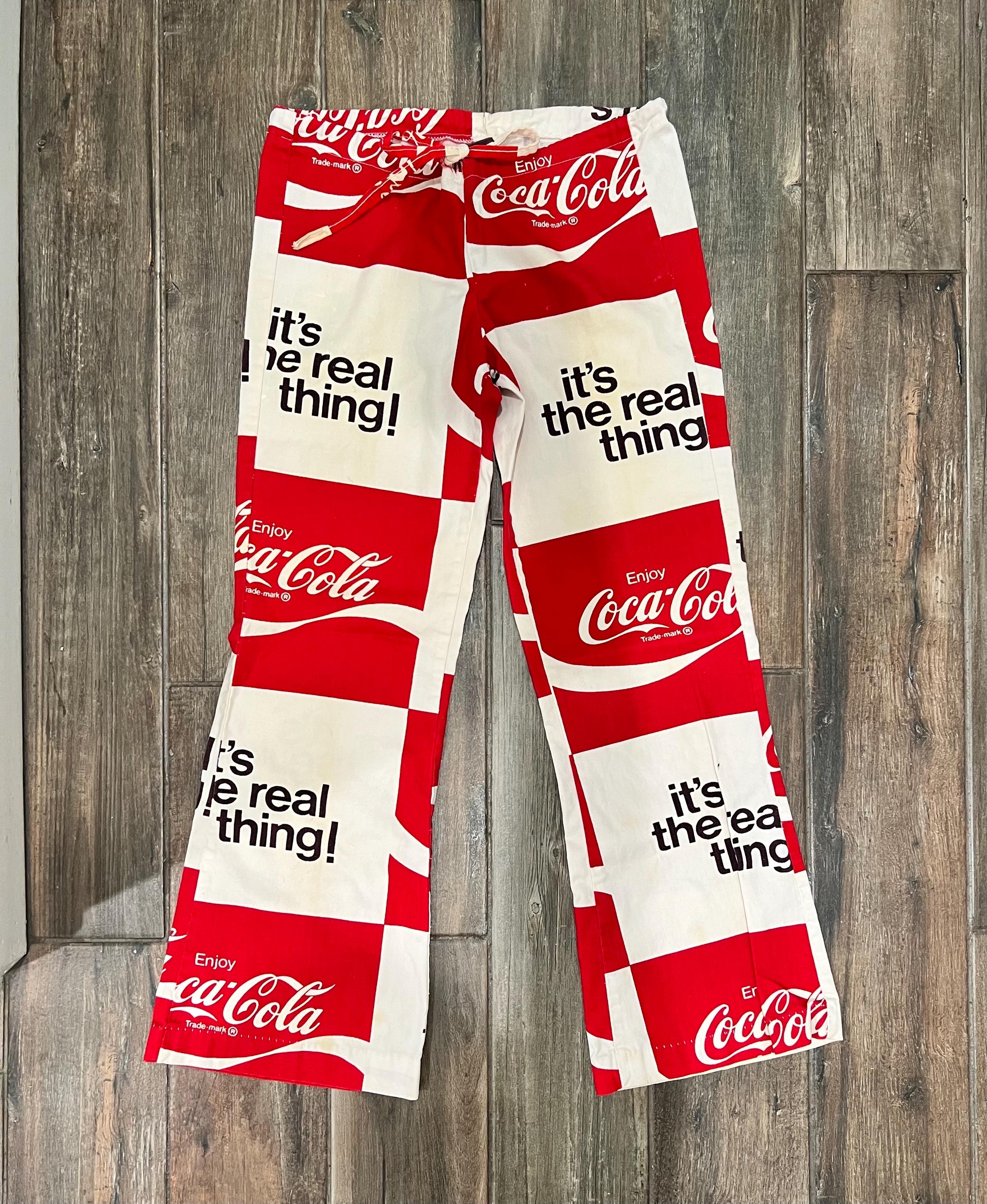 70s coca cola コカコーラ　パンツ　vintage 70s Coca-Colaコカコーラ ロゴ 総柄 コットンパンツ - Sixpacjoe