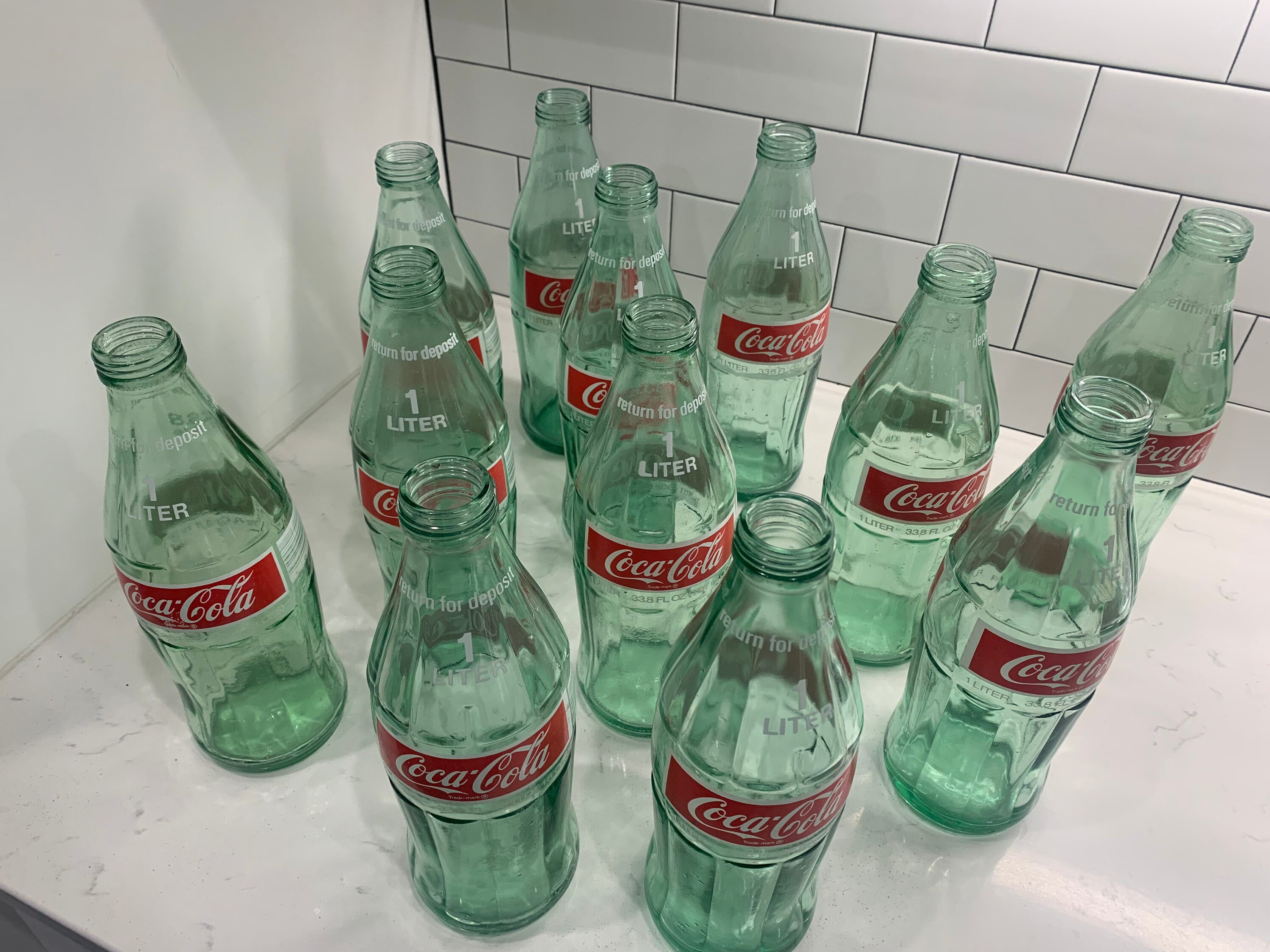 Vintage Coca Cola 1 Liter Glass Coke Bottle with Cap Lid 33.8 Fluid Ounces  Soda