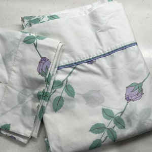 Vintage Wamsutta Superscale Plus Purple Floral Percale Double Flat Sheet and Pillow Case