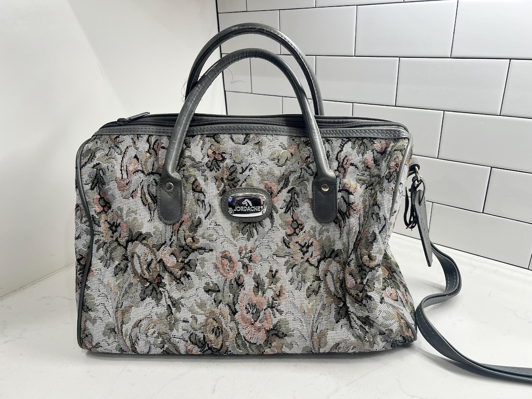 Vintage Jordache Floral Tapestry Carry on Travel Duffel Bag 90s Luggage