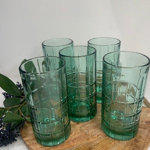 Vintage Anchor Hocking Tartan Green Tumblers | tartan Manchester Heavy Duty Mid Century Iced Tea Glassss