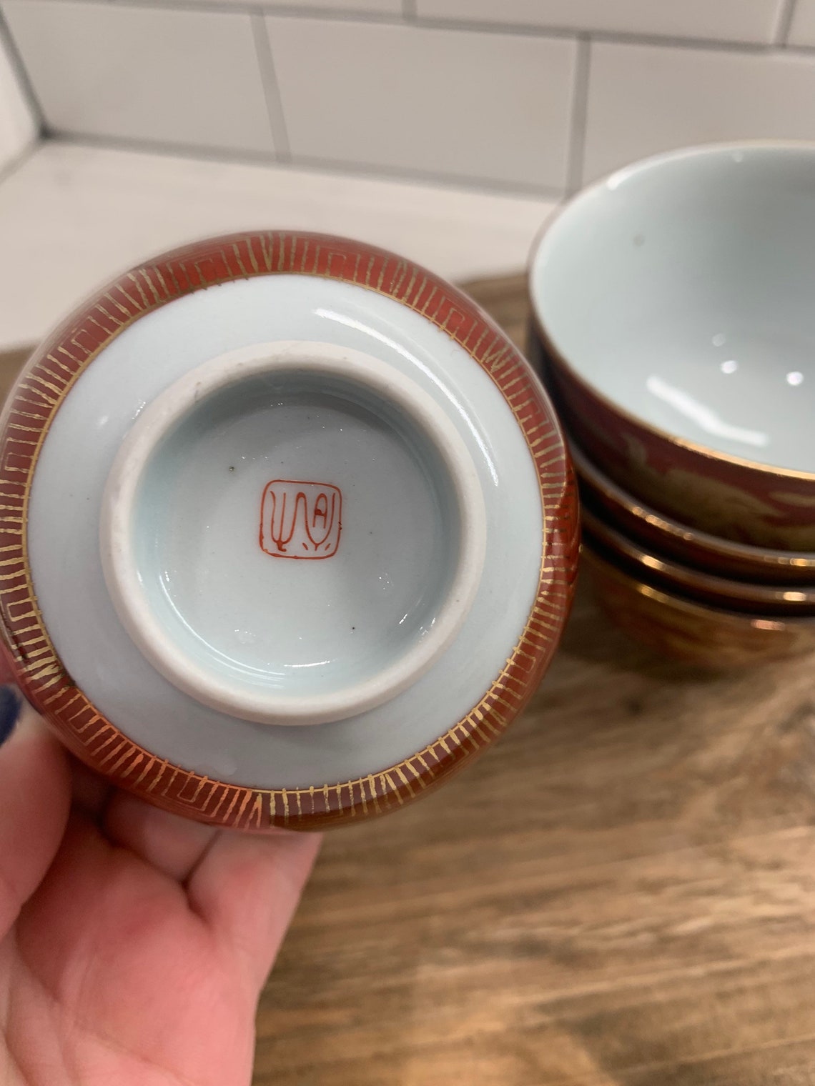 Jiu Gu Satsuma Red and Gold Antique Japanese Ramekin Bowls Etsy