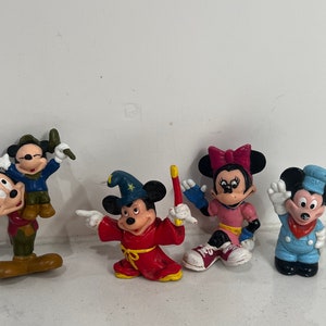 Vintage Mickey Mouse, Minnie Mouse Plastic Toy Figures 2” Made in Mexico