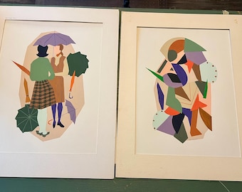 Oryginalna abstrakcyjna sztuka z połowy XX wieku, sygnowana, 16x21 cali