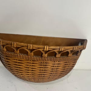 Vintage Brown Homco Plastic Wicker Basket Wall Pocket Country Chic
