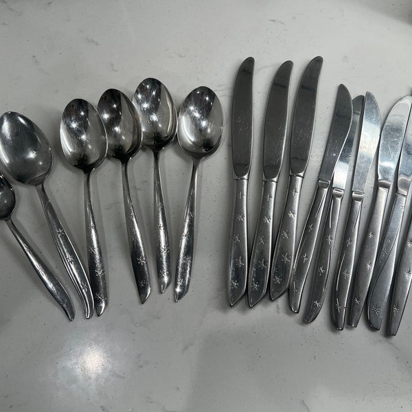 Stainless Steel Japan Flatware North Star Atomic Starburst 15-Piece Mid Century Silverware Set