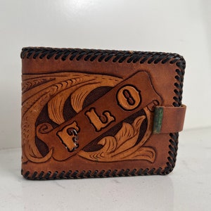 "Handgefertigte ""Flo"" Geldbörse Handpunziert Vintage Mexikanische Leder Geldbörse Cognac."