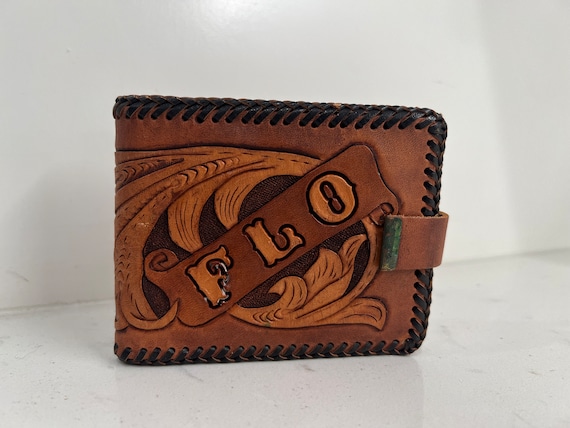 Handmade "Flo”Wallet Hand Tooled Vintage Mexican Leather Bifold Cognac