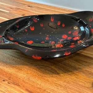 Mid Century Black and Red MCM Ceramic Pottery Ashtray