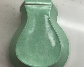 Mint Green Wall Pocket Faux Fountain Lidded Planter Vintage Ceramic Art Art Deco Pottery