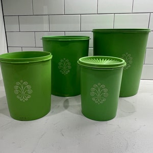 Four Piece Vintage Green Tupperware Servalier Canister Set 