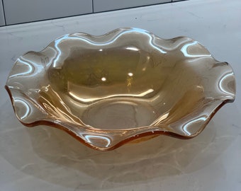 Janette Floragold Ruffled Marigold Antique Bowl | Orange Embossed Vintage Bowl