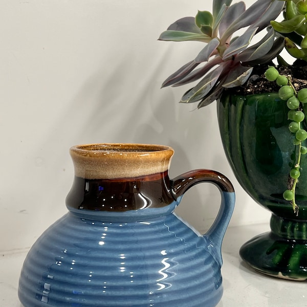 No Spill Vintage Blue Stoneware Ceramic Coffee Mug