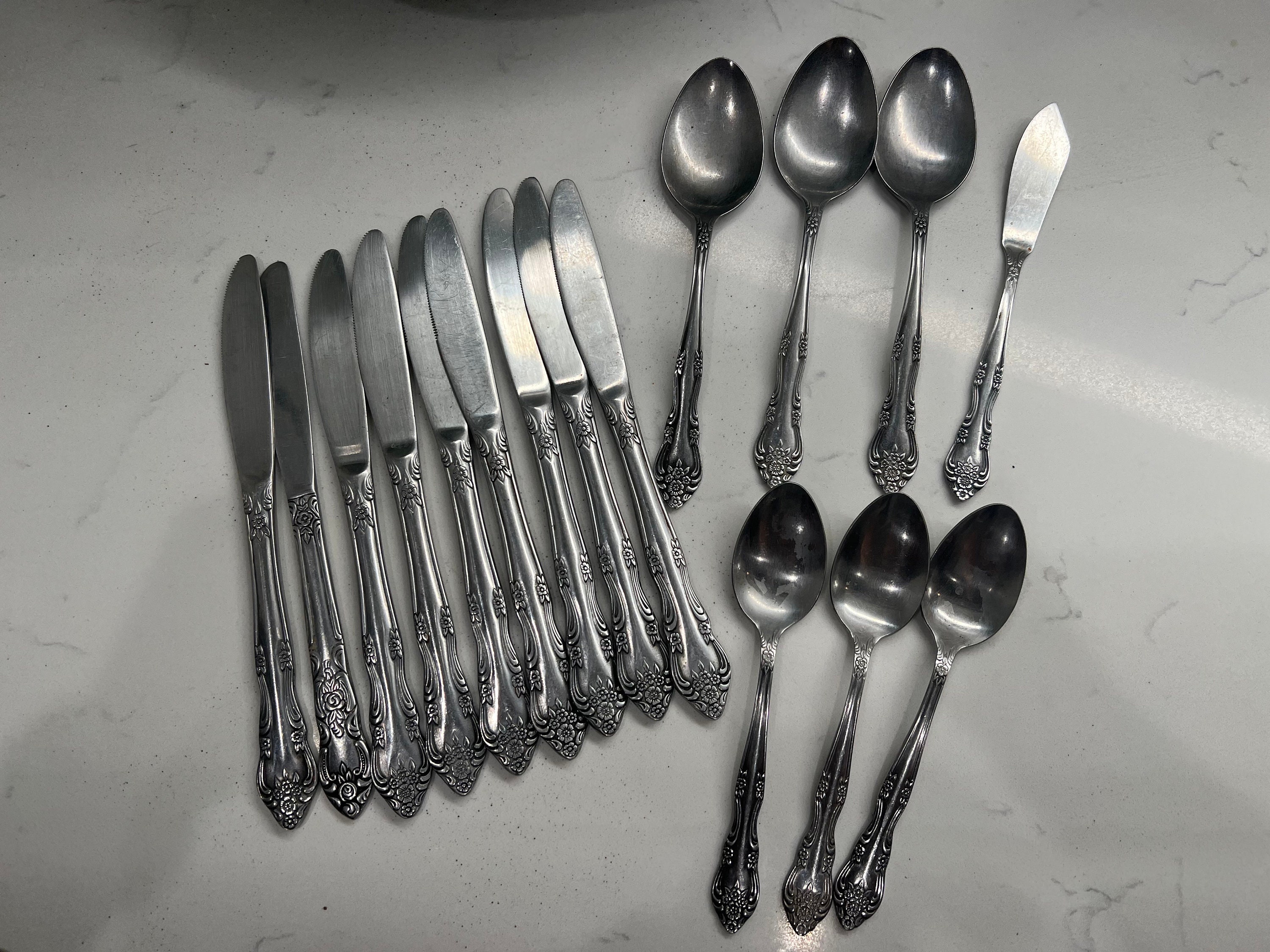 Stanley Roberts Precious Rose Stainless Silverware By Rogers Co - Choice Flatware Set, Used Great Condition