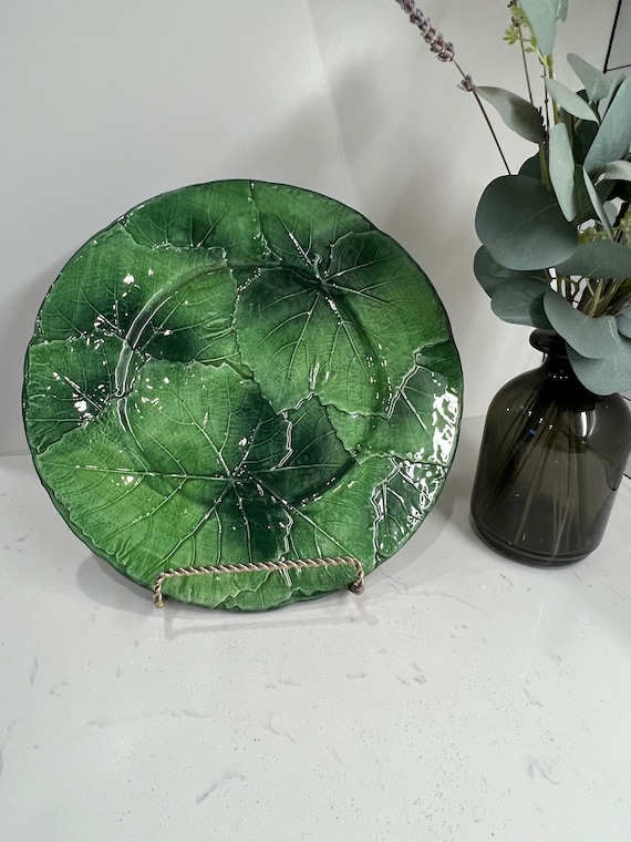 Vintage Italian Prego, Italia Fatto A Mano Green Leaf 13” Plate Numbered