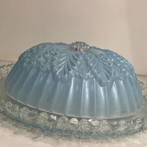 Lampada da soffitto antica in vetro blu satinato e trasparente degli anni &#39;30