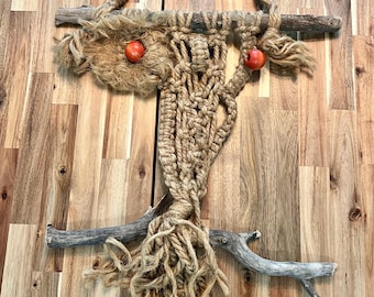 Vintage 70s Macrame Owl Boho Wall Art Decor Handmade