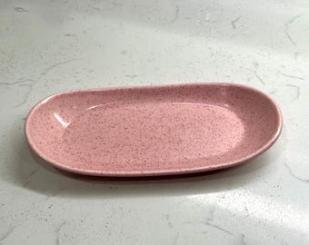 Plato ovalado moteado rosa jaspeado Metlox Poppytrail de Vernon Ware, EE. UU.