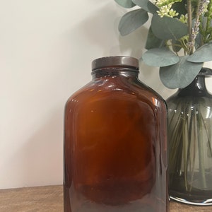 Vintage 32oz Dark Amber Brown Glass Medicine Apothecary Screw Lid BOTTLE DA-950