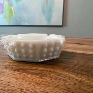 Fenton White Milk Glass Octogon Hobnail Ashtray | Vintage Jewelry Trinket Dish