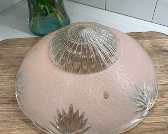 Art Deco Vintage Frosted Pink Cut Glass 3 Hole Light Fixture