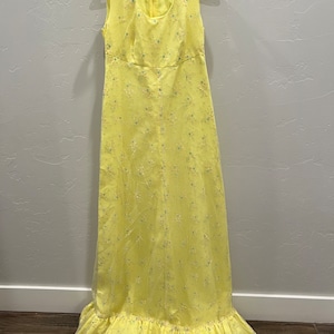 Beautiful Yellow Floral Handmade 1960s Vintage Maxi Dress With Bottom Ruffle | Spring Floral Long Dress