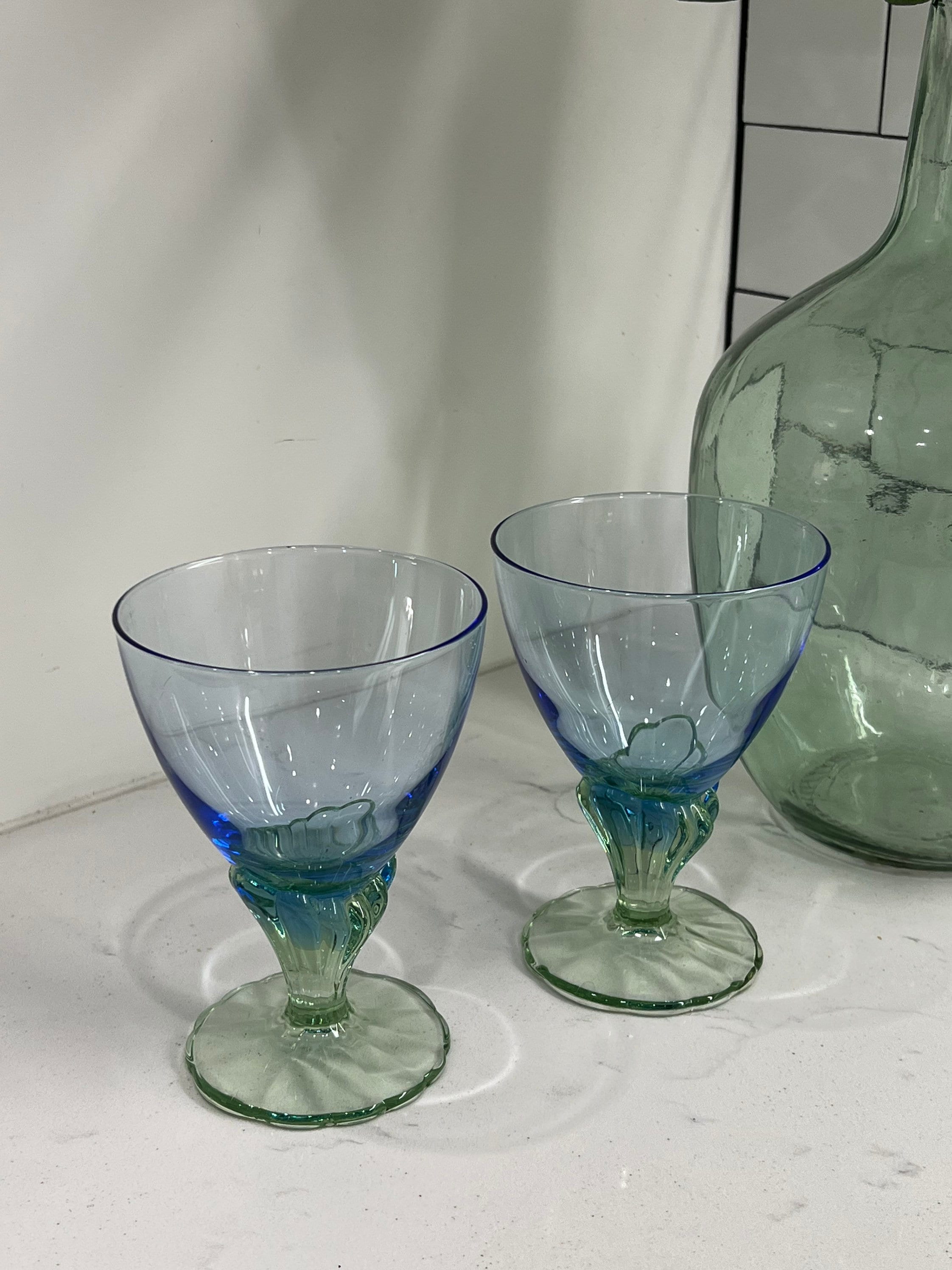 Bormioli Rocco Bahia Iced Tea Glasses | Stunning Blue Green Wine Goblets |  Italian Glassware Set of 4 or 6 | Mermaid Glass Stemware Italy