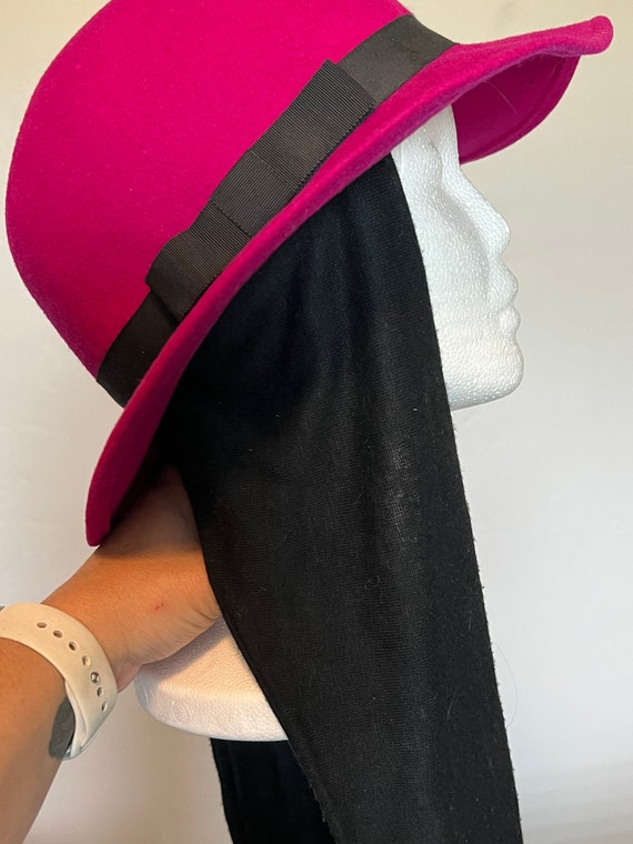 Pink and Black 1980s Lancaster Wool Vintage Hat w… - image 4
