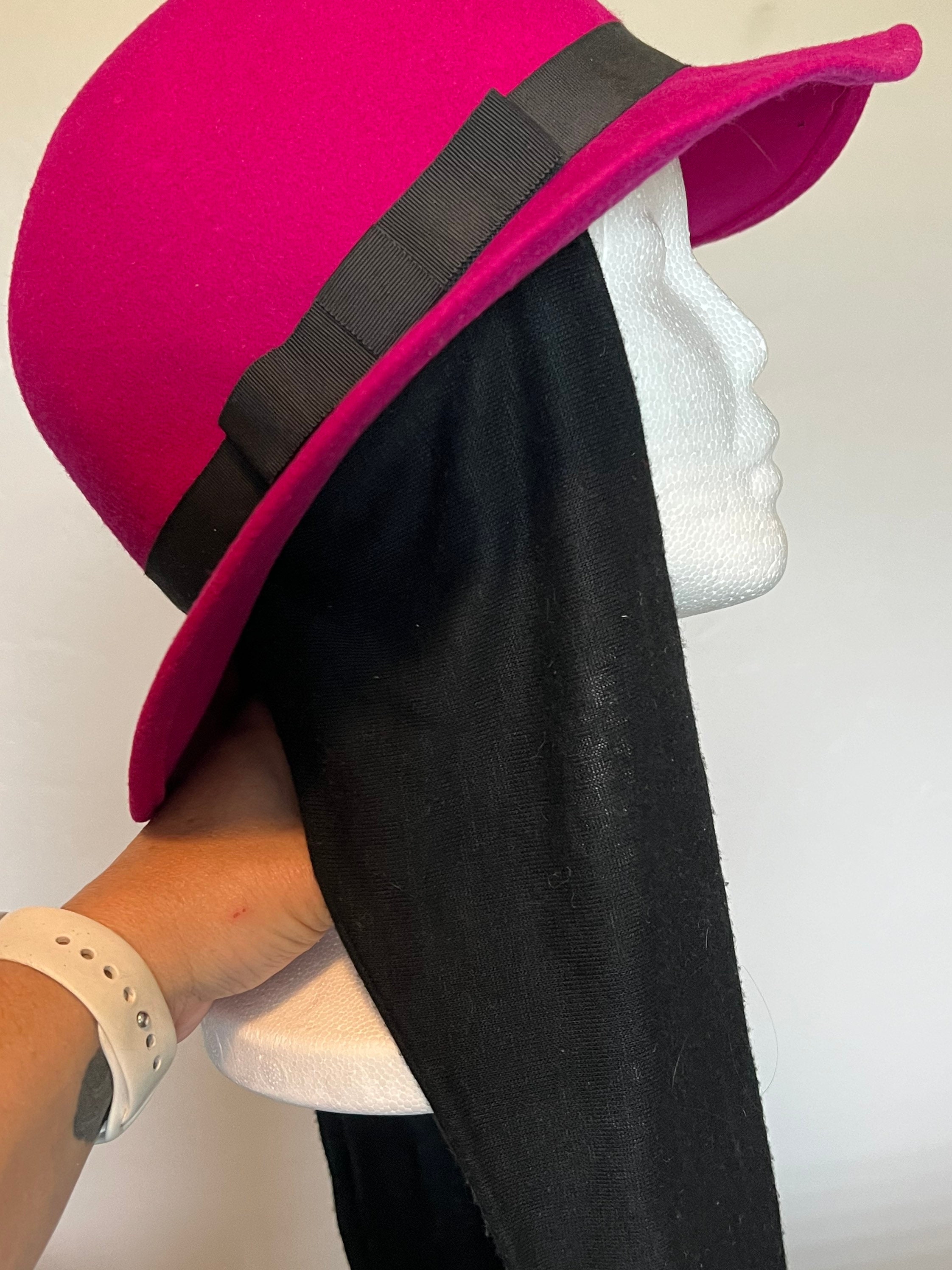 Pink and Black 1980s Lancaster Wool Vintage Hat with Ear Warmers | 80s Fashion Pink and Black 1980s Lancaster Wool Vintage Hat With Ear  main image 3