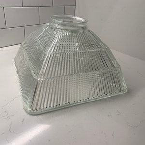 1920s Antique Square Glass Ribbed Industrial Clear Pendant Light
