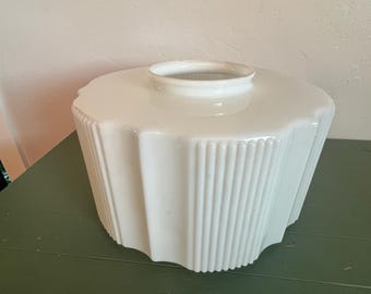 1920s Art Deco Milk Glass Skyscraper Pendant Ceiling Light Fixture Shade XL VTG