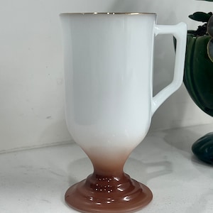Federal Glass Irish Coffee Pedestal Mug in White & Brown USA Vintage