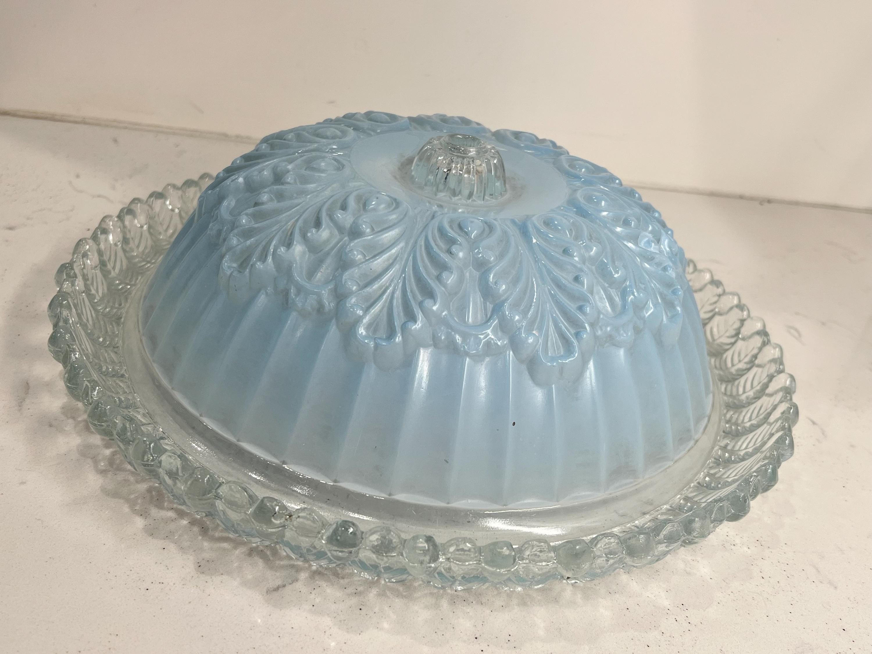 アンティーク 1930 年代 ブルー シーリング ガラス ライト フロスト