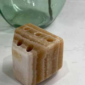 Vintage Agate Marble Onyx Stone Pen Pencil Holder Desk Paperweight