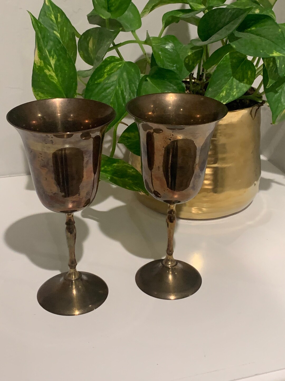 Set of Two Brass Wine Goblets Etsy